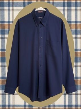 Club Room Classic Minimalist Quiet Luxury Navy Linen Cotton Shirt 15.5 34/35